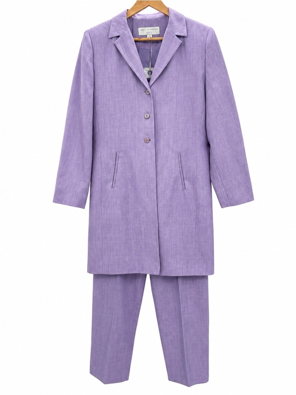 Pret A Porter Women 90s Longline Pant Suit Blazer Lavender Career Office Size 12
